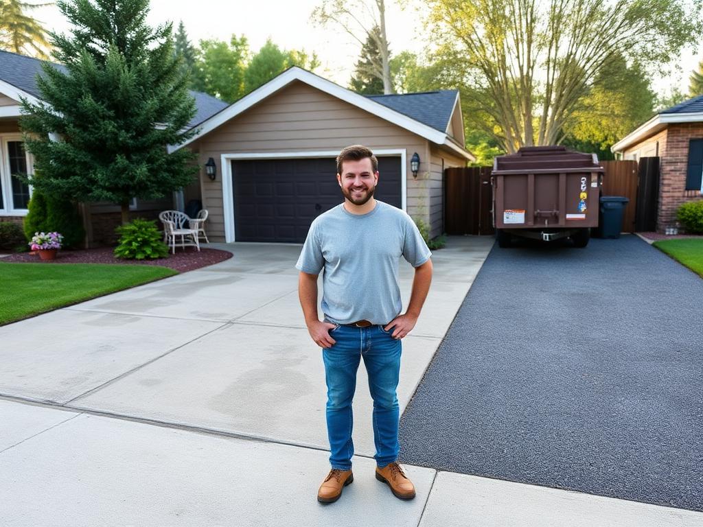 Happy customer after dumpster rental cleanup